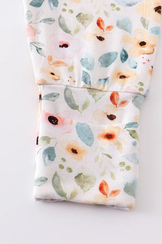 Nutral floral print bamboo zipper baby romper