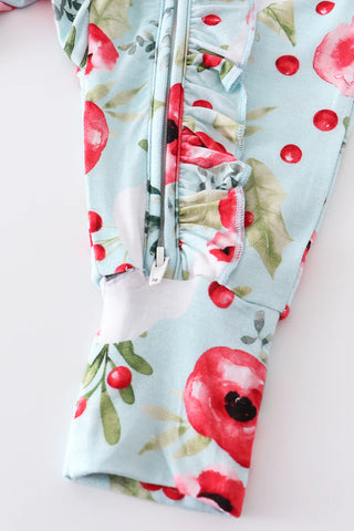 Mint floral print bamboo zipper baby romper