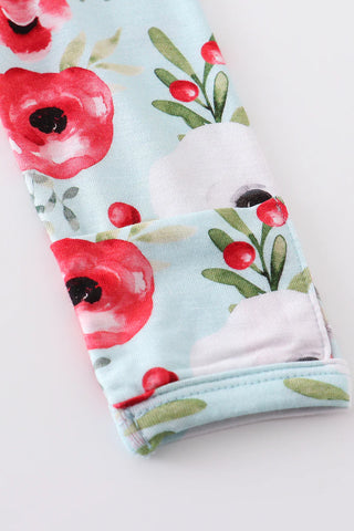 Mint floral print bamboo zipper baby romper