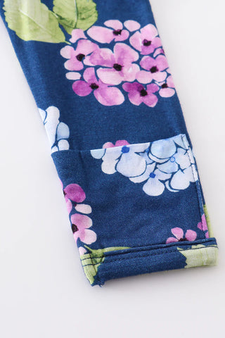 Navy floral print bamboo zipper baby romper