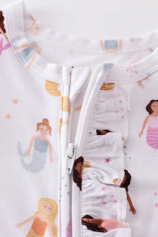Mermaid print bamboo zipper baby romper
