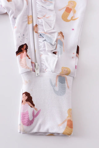 Mermaid print bamboo zipper baby romper