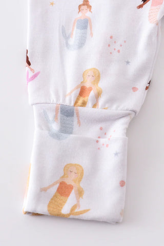 Mermaid print bamboo zipper baby romper