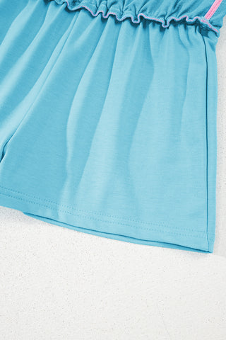 Turquoise Colorblock Edge Drop Shoulder T Shirt and Skort 2Pcs Set