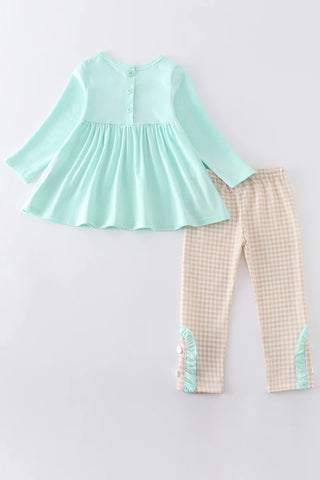 Mint dog applique girl set