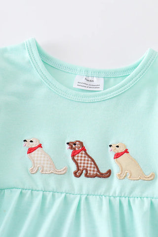 Mint dog applique girl bubble