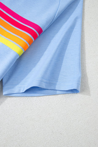 Beau Blue Striped Patch Front Casual Tee