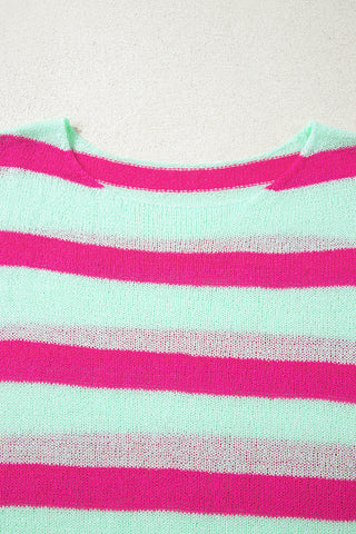 Green Stripe Round Neck Casual Sweater