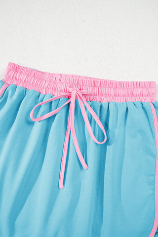 Turquoise Colorblock Edge Drop Shoulder T Shirt and Skort 2Pcs Set