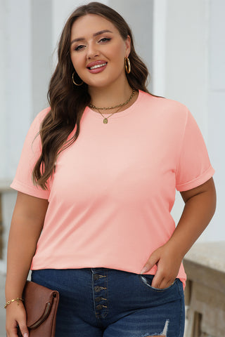 Pink Casual Plain Crew Neck Tee