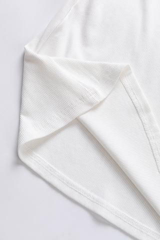 White Contrast Tweed Puff Sleeve Top