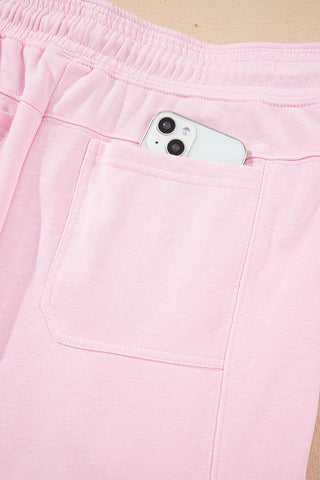 Light Pink Drawstring Elastic Waistband Solid Color Jogger Pants