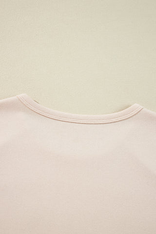 Beige Flower Patch Graphic Exposed Seam Wide Sleeve Top