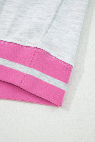 Gray Flower Patch Contrast Trim Crew Neck Sweatshirt