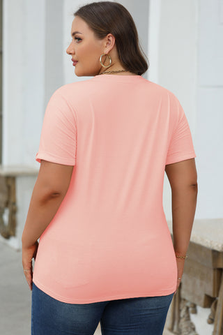 Pink Casual Plain Crew Neck Tee