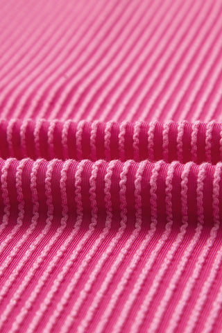 Pink Corded Knit Pocketed Loose Fit T Shirt