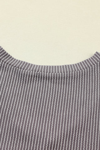 Light Grey Corded V Neck Chest Pocket Loose T-shirt