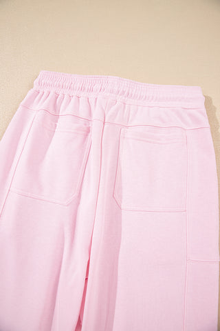 Light Pink Drawstring Elastic Waistband Solid Color Jogger Pants