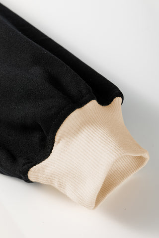 Black Color Contrast Loose Pullover and Lace-up Waist Skort Set