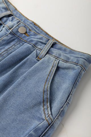 Ashleigh Blue Washed Pleated Detail Wide Leg Jeans