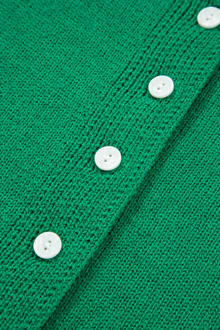 Bright Green Solid Color Knit Button Drop Shoulder Sweater Cardigan