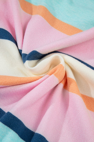 Multicolour Striped Color Block Flutter Sleeve Patchwork Sweater Top