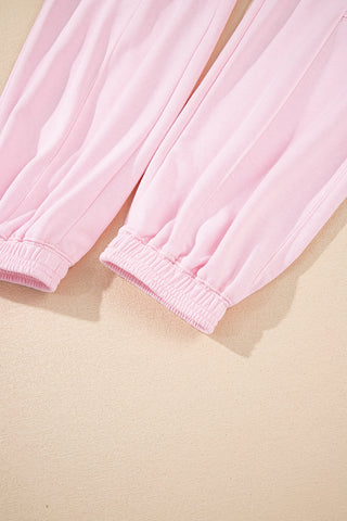 Light Pink Drawstring Elastic Waistband Solid Color Jogger Pants