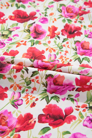 Red Floral Print Striped Patchwork Collared Short Sleeve Blouse