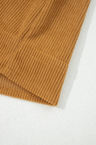 Beige Corduroy Sleeveless Mini Dress With Patched Pockets