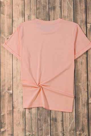 Pink Casual Plain Crew Neck Tee