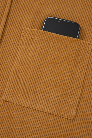 Beige Corduroy Sleeveless Mini Dress With Patched Pockets