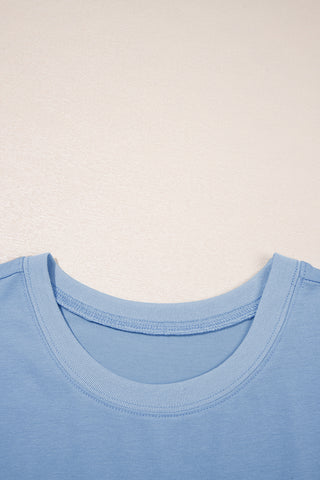 Sky Blue Solid Color Pocketed Raw Edge Babydoll Dress