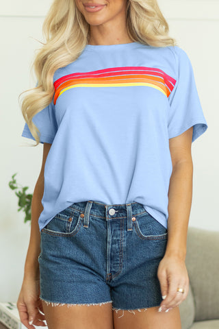 Beau Blue Striped Patch Front Casual Tee