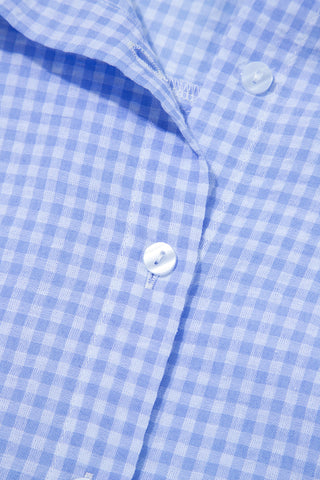 Light Blue Gingham Short Puff Sleeve Button Up Shirt