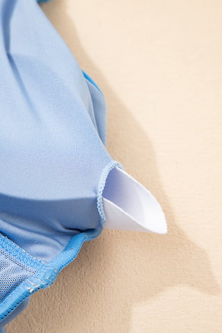 Beau Blue Ric Rac Trim Contrasted Patchwork Cutout One Piece Swimsuit