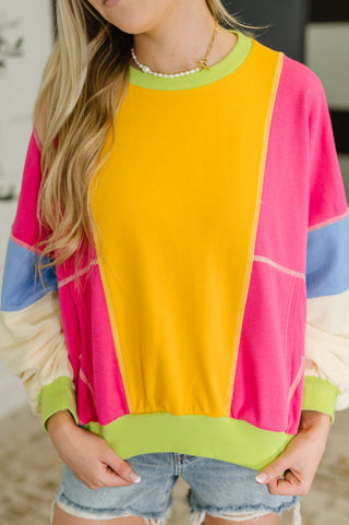 Blockbuster Color Block Pullover in Bright
