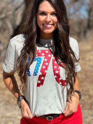 1776 in Metallic Puff with Stars Tee