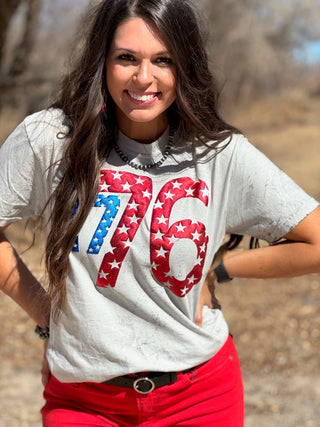 1776 in Metallic Puff with Stars Tee