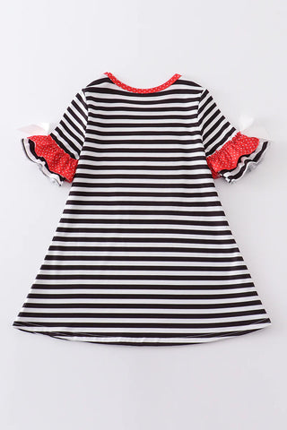 Black stripe heart applique bell sleeve dress