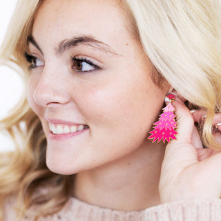 Pink Christmas Tree Earrings