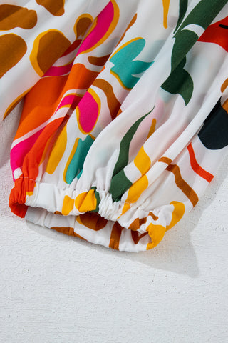 Orange Floral Print Drawstring V Neck Tiered Plus Size Dress