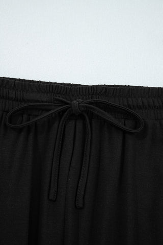 Black Ruffled Wide Leg Pull On High Waist Pants with Pockets