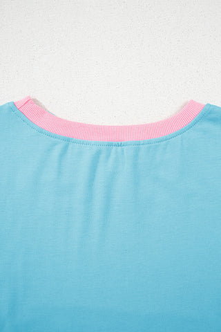 Turquoise Colorblock Edge Drop Shoulder T Shirt and Skort 2Pcs Set