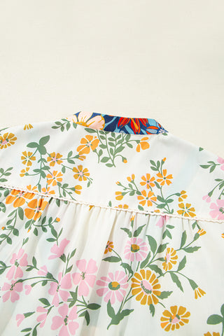 Multicolour Plus Size Floral Print Woven V Neck Half Sleeve Blouse