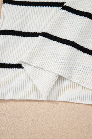 Black Striped Scalloped Edge U Neck Sleeveless Sweater Vest