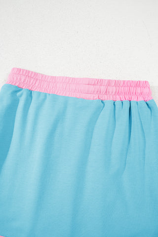 Turquoise Colorblock Edge Drop Shoulder T Shirt and Skort 2Pcs Set