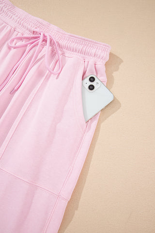 Light Pink Drawstring Elastic Waistband Solid Color Jogger Pants