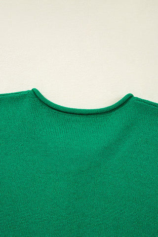 Bright Green Solid Color Knit Button Drop Shoulder Sweater Cardigan