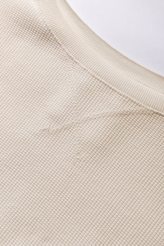 White Waffle Knit Bishop Sleeve Split Oversized Sweatshirt