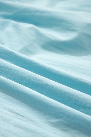 Mist Blue Embroidered Lace Patchwork Tie Neck Puff Short Sleeve Blouse